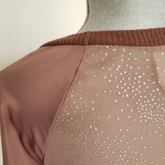 Tan Cappuccino ribbed stretch Ham Long sleeve Blou - Picture 6 of 8